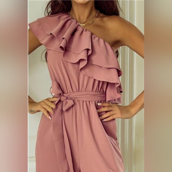 Ruffled Tied One-Shoulder Jumpsuit - Picture 3 of 7